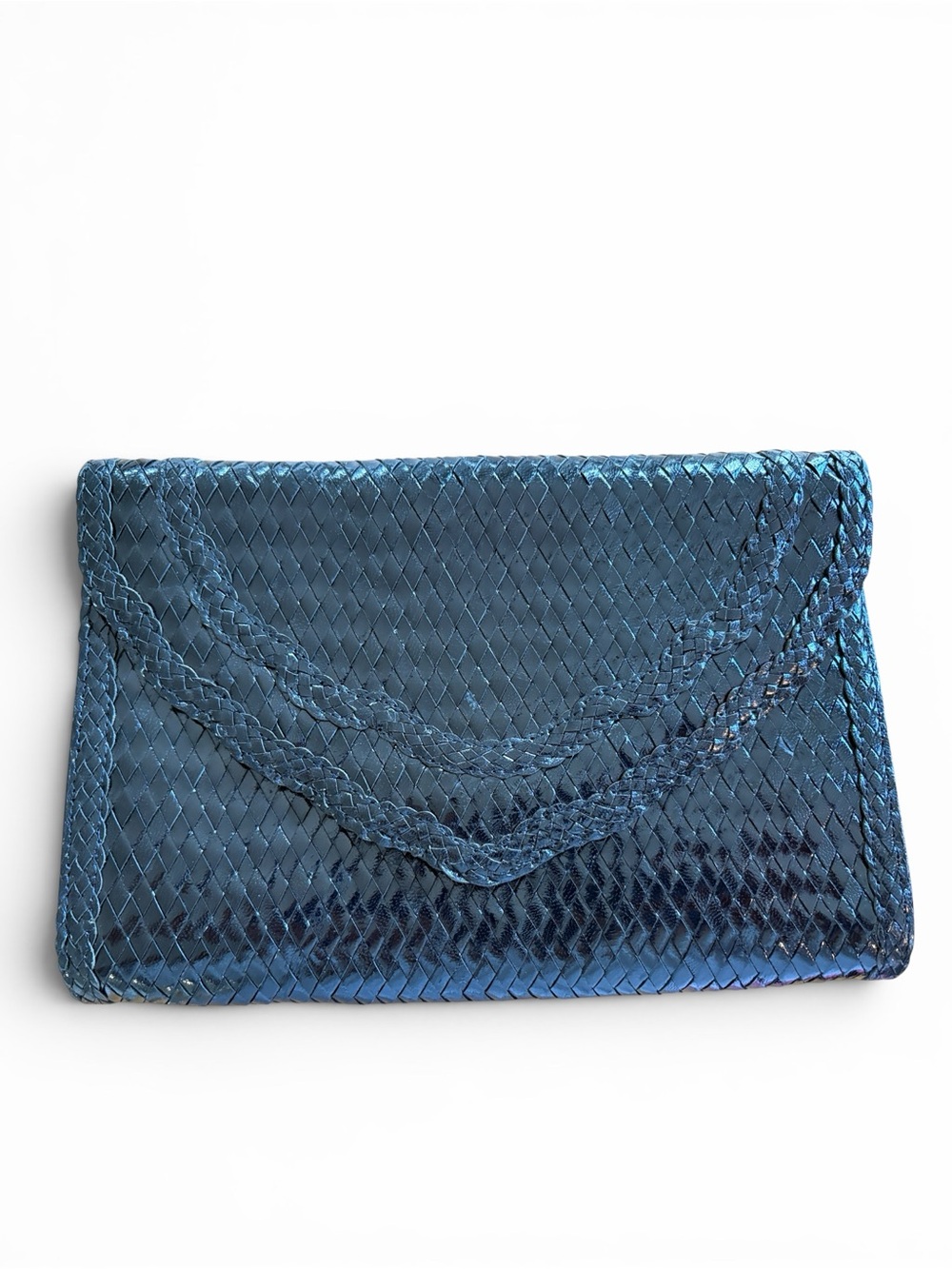 YSL  Black Woven Patent Envelope vintage Clutch with off label chain